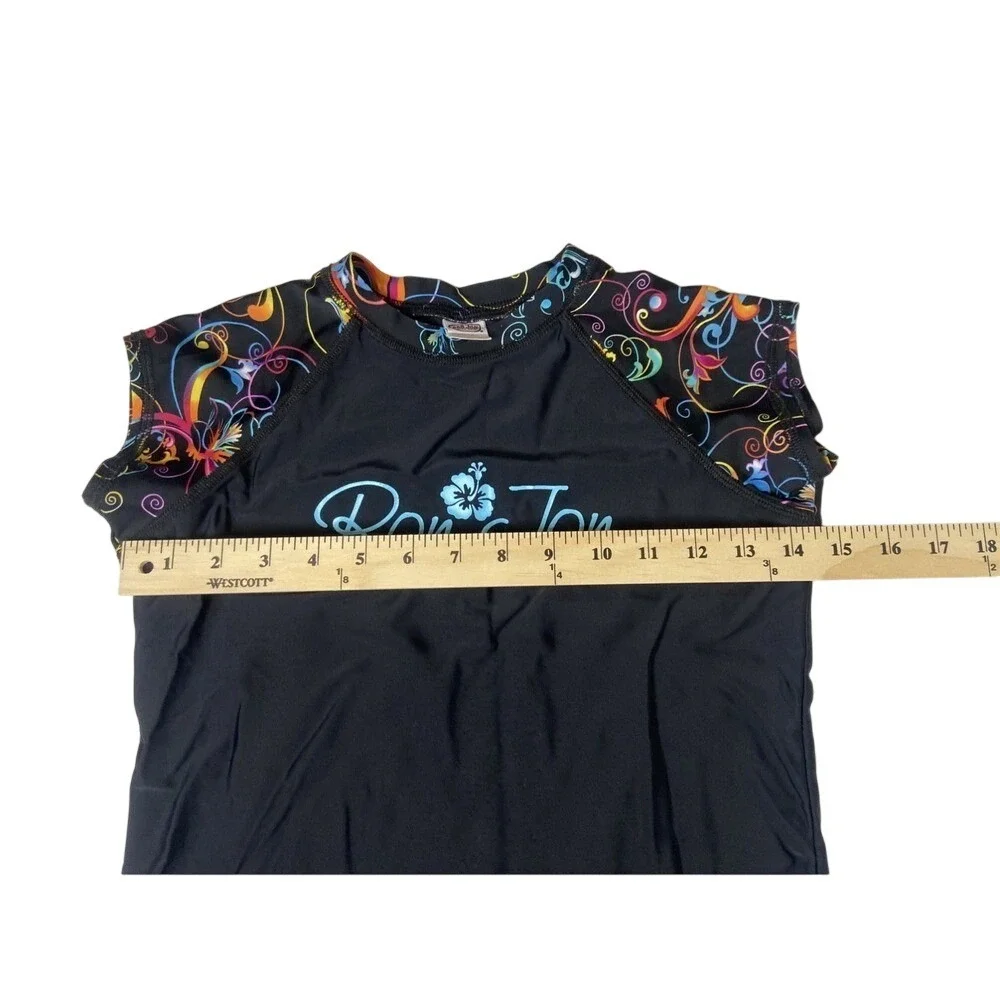 Ron Jon Surf Shop Girls Rash Guard‎ Black Floral Cap Sleeve Swim Top Size 8